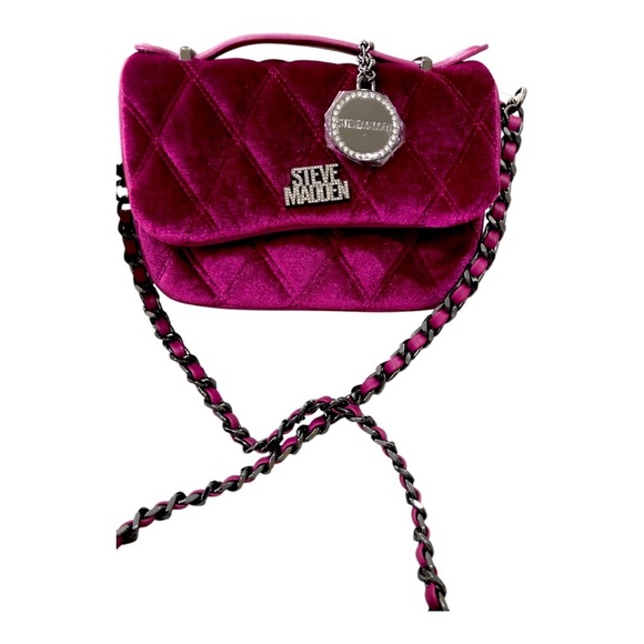 Steve Madden fuchsia fucsia deep pink bcourtney velvet gunmetal chain crossbody - Picture 8 of 13